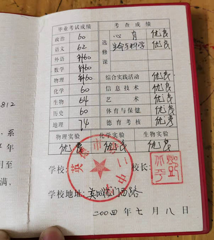 广东省2004年高中毕业证样本