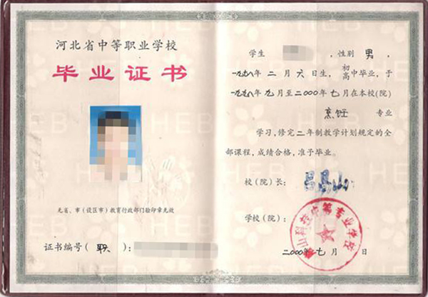 河北省中专毕业证内芯