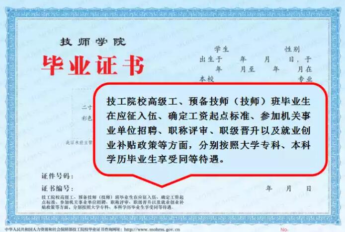 重庆市技工学校毕业证样本图及详细介绍