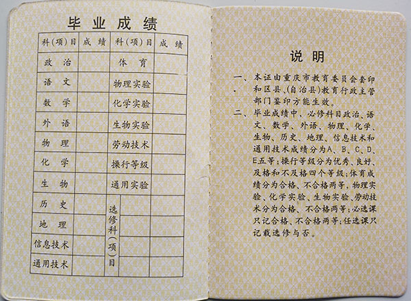 南川2005年高中毕业证成绩单