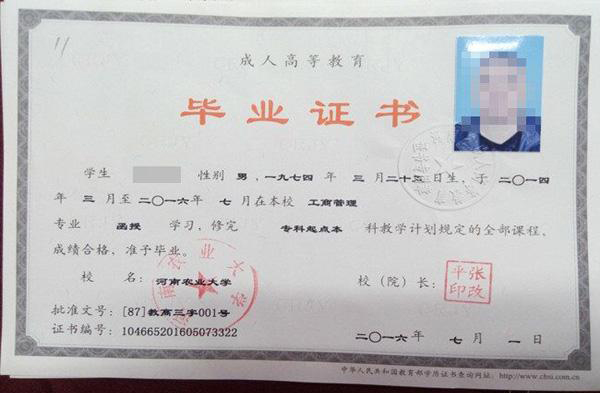 网络教育毕业证样本