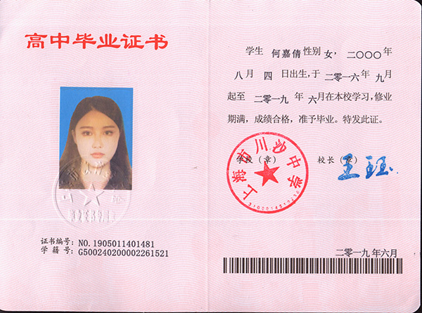 上海市1996年高中毕业证内页